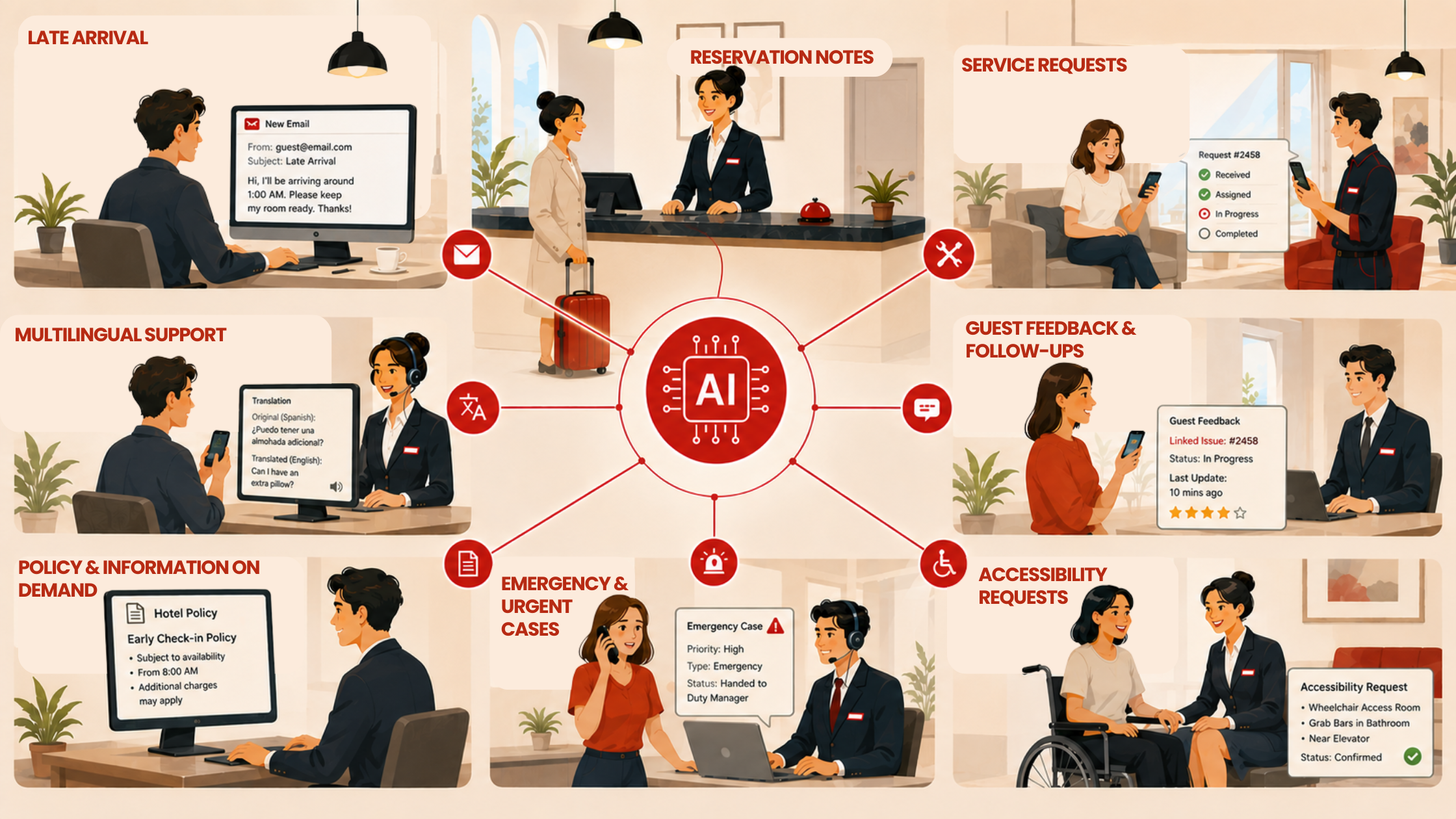 AI carrying guest conversation context into staff service actions